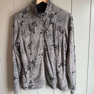 Merrell Opti-Wick Full Zip Light Jacket Floral Pockets Black Brown Grey Womens L